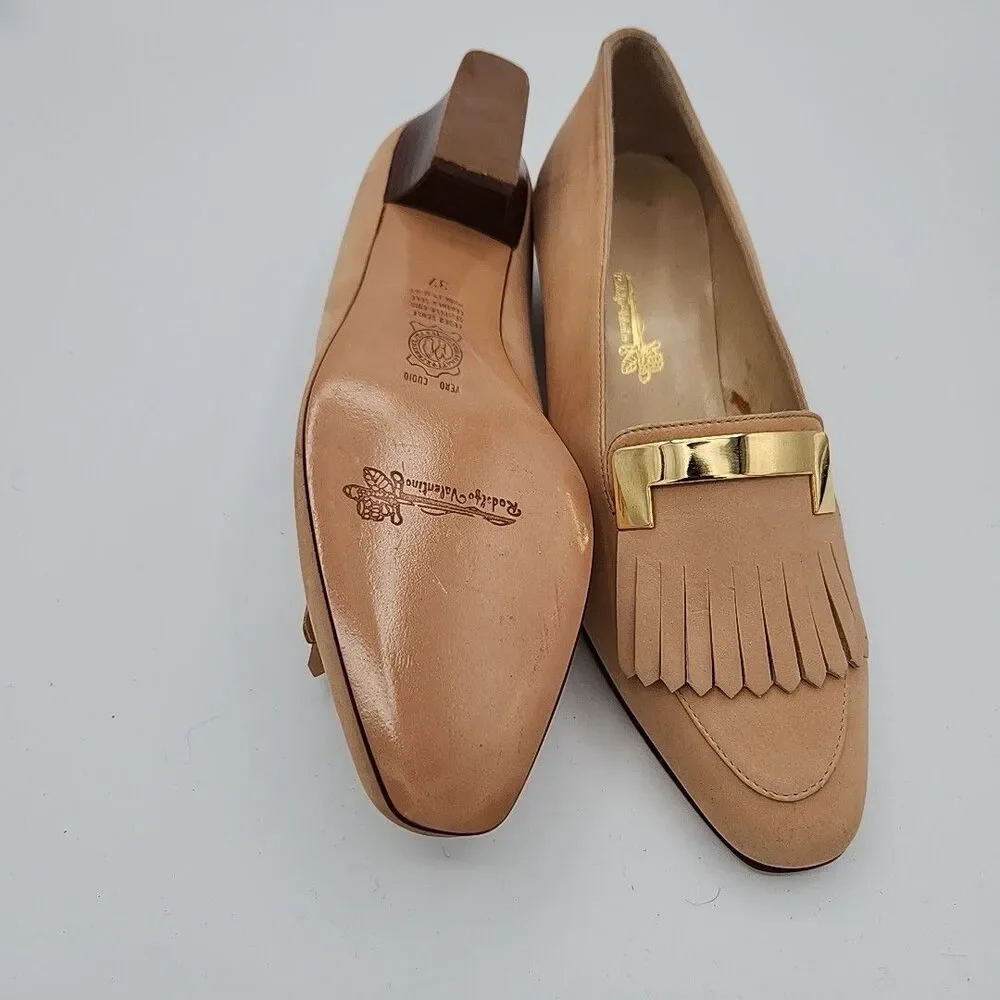 Rodolfo Valentino Vintage Nude Slip On Loafers Block Heels EU Size 37